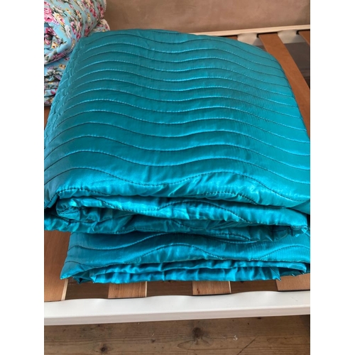 331 - Two satin teal/chocolate bedspreads