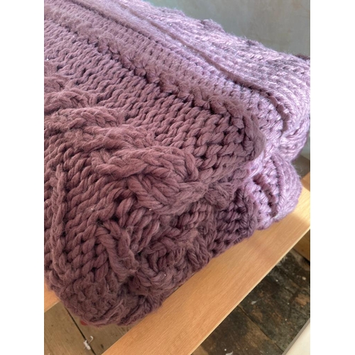 341 - Laura Ashley chunky cable knitted throw in aurgergine