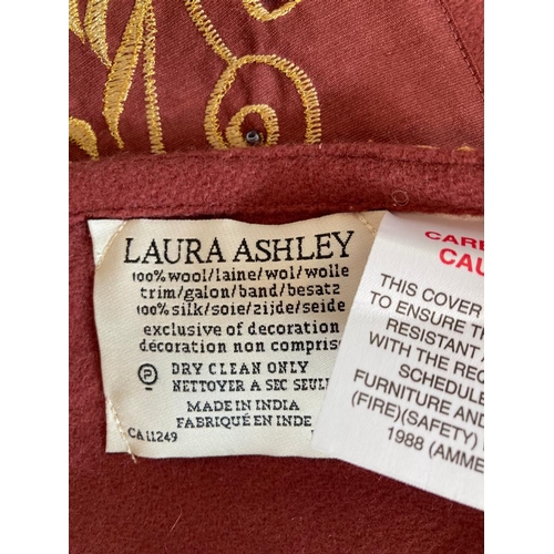 344 - 2 Red Laura Ashley heavy throws with embroidered and sequin detailing