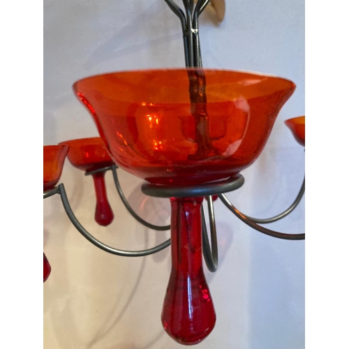 449 - Red glass candelabra