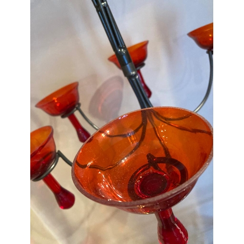 449 - Red glass candelabra