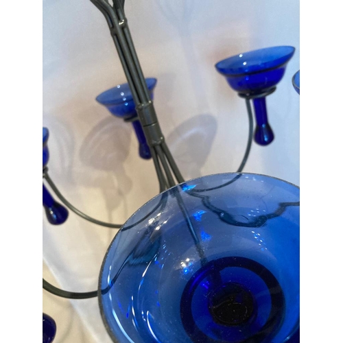 450 - Blue glass candelabra