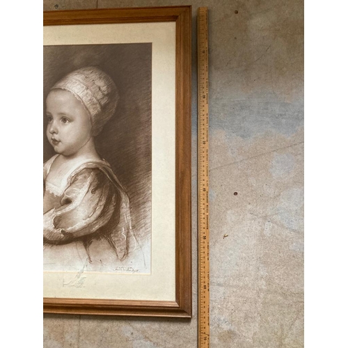 477 - Studio of Van Dyck Sepia framed picture of a young girl