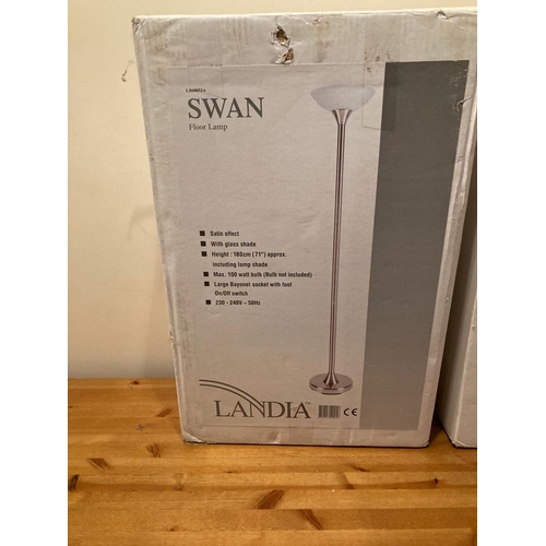 485 - Boxed two Swan unopened matching floor lamps