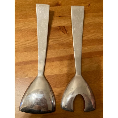 488 - Metal salad servers inset with Mother of Pearl