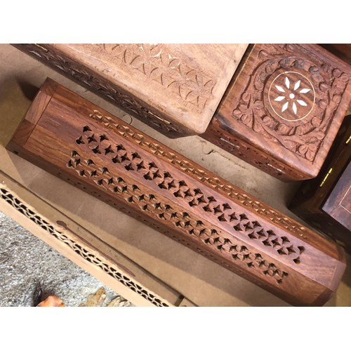 530 - Quantity off wooden boxes including incense stick holder.