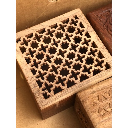 530 - Quantity off wooden boxes including incense stick holder.