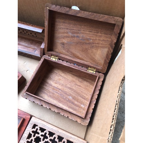 530 - Quantity off wooden boxes including incense stick holder.