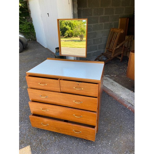 574 - Staverton Chest of drawers with mirror. 2 over 3. With crows foot stamp to reverse.