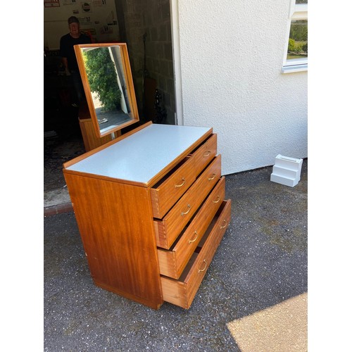 574 - Staverton Chest of drawers with mirror. 2 over 3. With crows foot stamp to reverse.