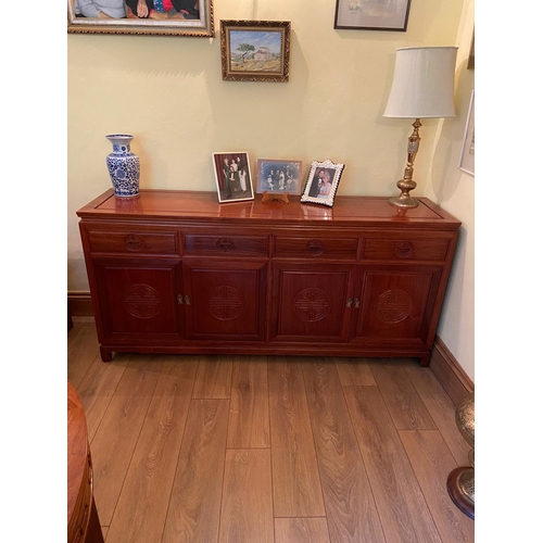 603 - Fabulous solid teak sideboard. Purchase from Hong kong. With Chinese symbols.