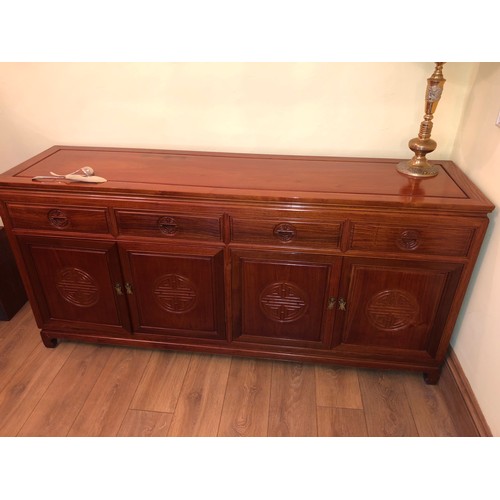 603 - Fabulous solid teak sideboard. Purchase from Hong kong. With Chinese symbols.