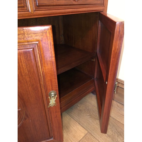 603 - Fabulous solid teak sideboard. Purchase from Hong kong. With Chinese symbols.