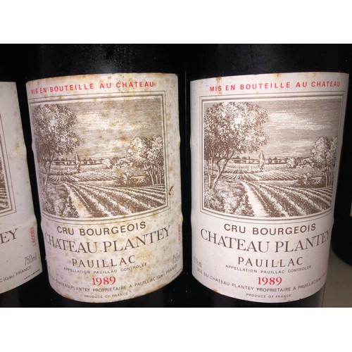 645 - 4 bottles of 1989 Cru Bourgeois Chateau Plantey Pauillac, France. Stored in a temperature and humidi... 