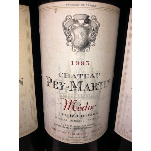 648 - 4 bottles of 1995 Chateau Pey-Martin Medoc, Cru Bourgeois, France. Stored in a temperature and humid... 