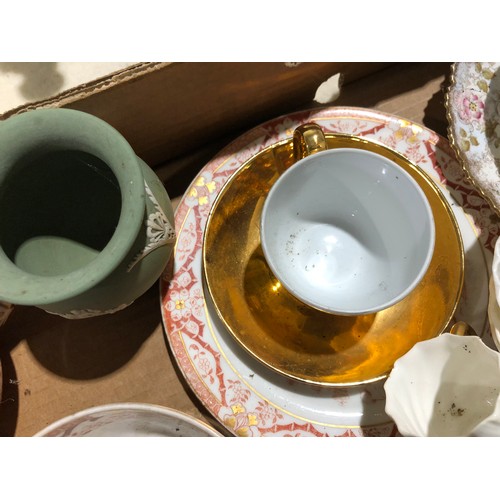 688 - Fruit box containing Royal Worcester. Shelley. Herend. Coalport.