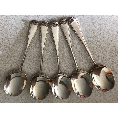 721 - 5 Old Sheffield plate. Silver plated serving spoons