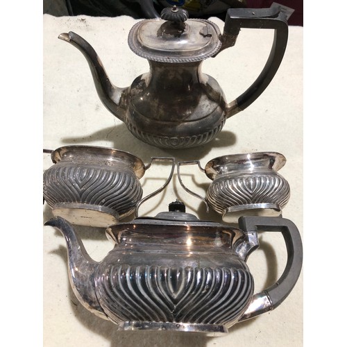 723 - Silver plated tea and coffee pots with milk and sugar