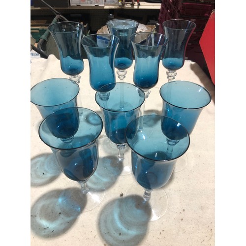 759 - Collection of 10 large blue wine glasses