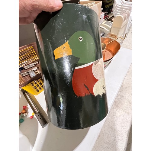 788 - Tin bin with hand painted Mallard duck