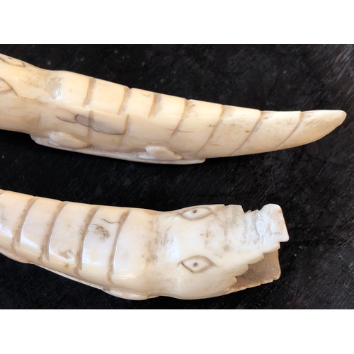 841 - Tribal Art. Pair of Crocodiles carved into teeth