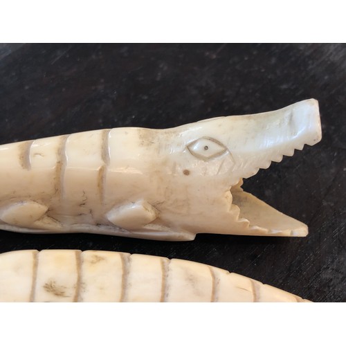 841 - Tribal Art. Pair of Crocodiles carved into teeth