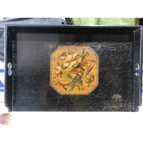 844 - Fine Ebony letter writing tray. Art Nouveau with hand painted central decoration.