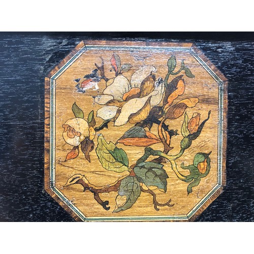 844 - Fine Ebony letter writing tray. Art Nouveau with hand painted central decoration.