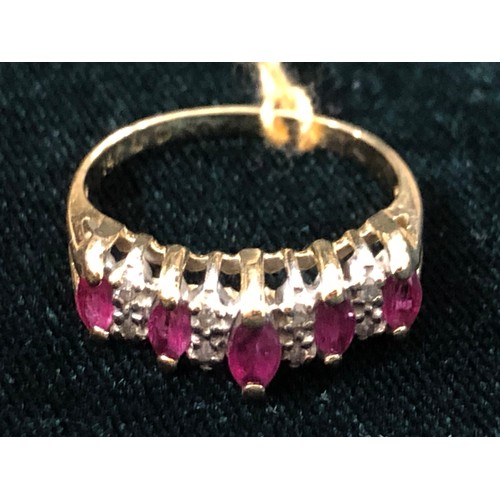 891 - Ruby & Diamond Cluster Hallmarked 14ct Gold Ring. Size P.