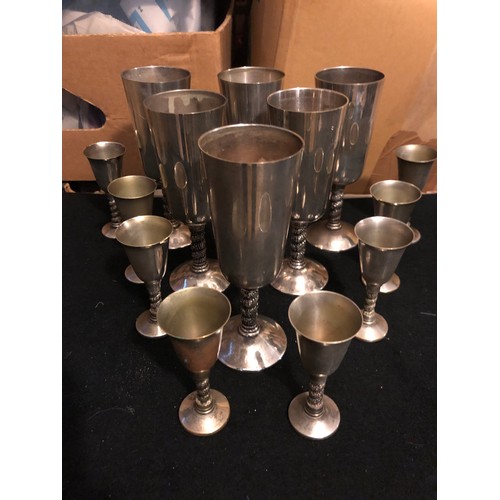 896 - Set of 6 wine and 8 sherry goblets made in Spain by Roma's L in Silver plate