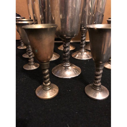 896 - Set of 6 wine and 8 sherry goblets made in Spain by Roma's L in Silver plate