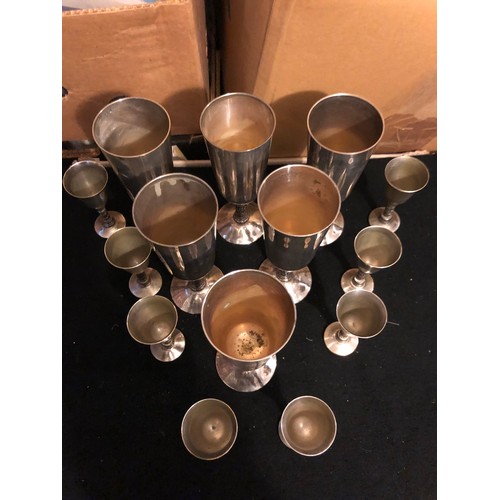 896 - Set of 6 wine and 8 sherry goblets made in Spain by Roma's L in Silver plate