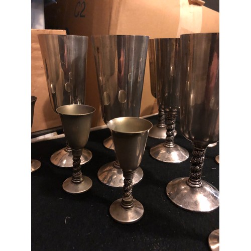 896 - Set of 6 wine and 8 sherry goblets made in Spain by Roma's L in Silver plate