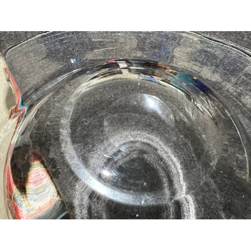 1021 - 45cm Whitefriars bowl with clear swirl.