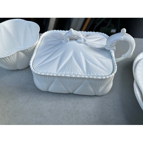 1047 - Large collection of Shelley and Wileman & co Dainty white patterned dinner and teaware.