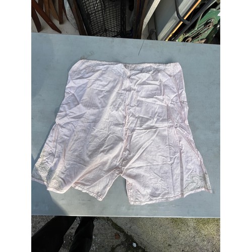 1061 - Antique Victorian Textiles - pink Cotton bloomers with embroidery