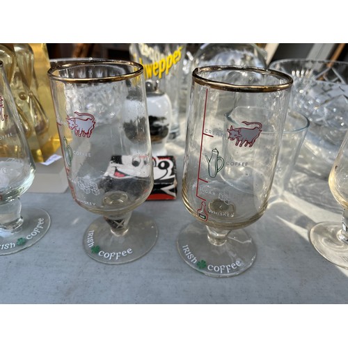 1074 - Crystal and glass including baby glass feeder, egg timer, lighter, Irish coffee glasses and 3 nice f... 