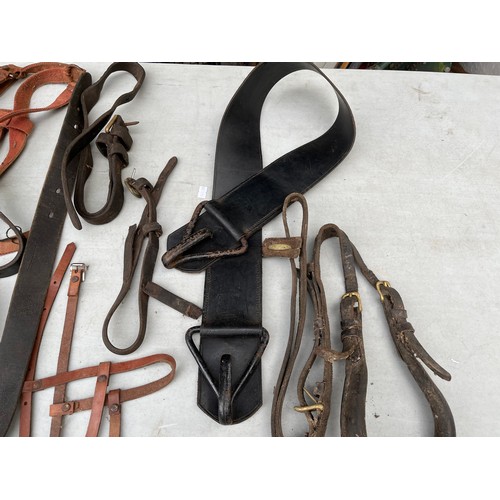 1098 - Horse leathers including cropper and driving harness parts.