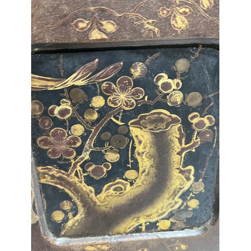 1126 - Chinese jewellery cabinet bound with brass and hand painted with gold