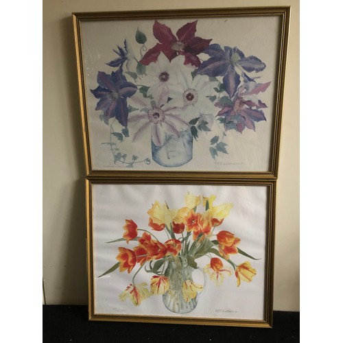 1173 - 2 Still Life Signed watercolour of Tulips and mixed Clematis by A P Silverthorne