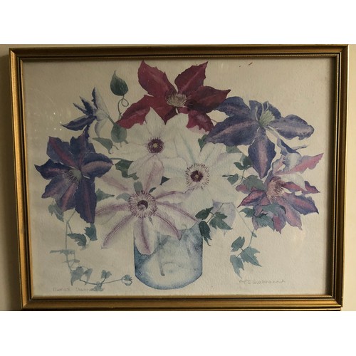 1173 - 2 Still Life Signed watercolour of Tulips and mixed Clematis by A P Silverthorne