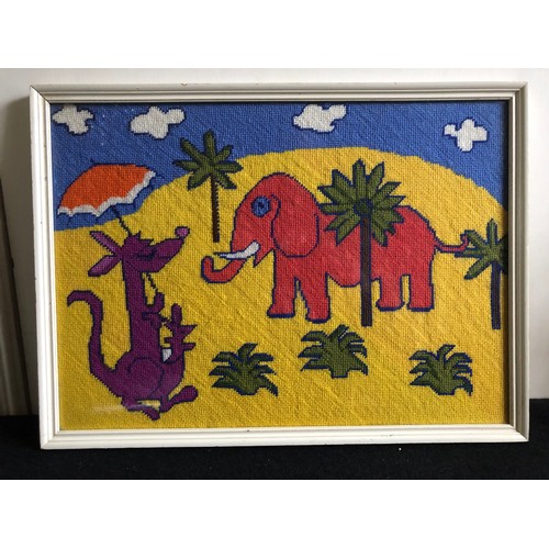 1177 - Needlepoint framed picture of animals