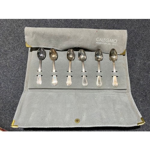 41 - Complete set of 6 Calegaro silver hallmarked 800 continental tea spoons