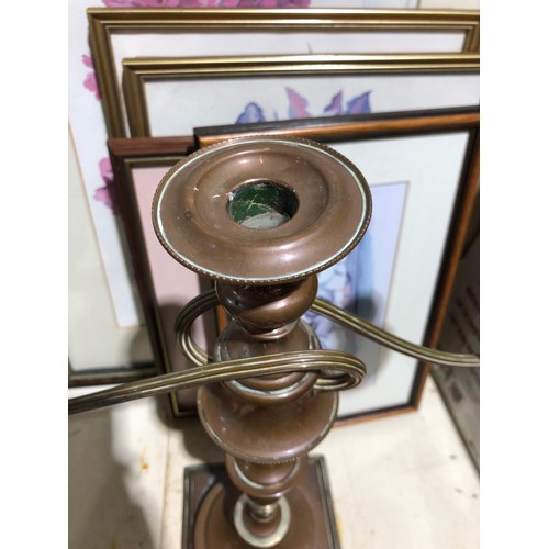 47 - Brass and copper candlestick. Silver plate worn away