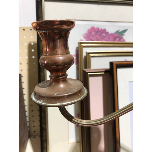 47 - Brass and copper candlestick. Silver plate worn away