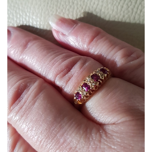 91 - 1930's 18ct Ruby & Diamond Yellow gold ring  size 0-P..weight 3.59g.