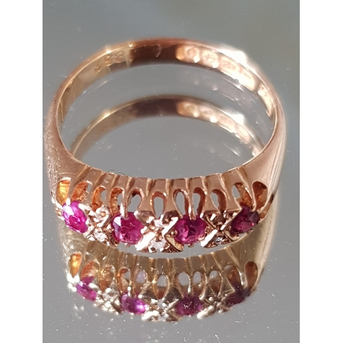 91 - 1930's 18ct Ruby & Diamond Yellow gold ring  size 0-P..weight 3.59g.