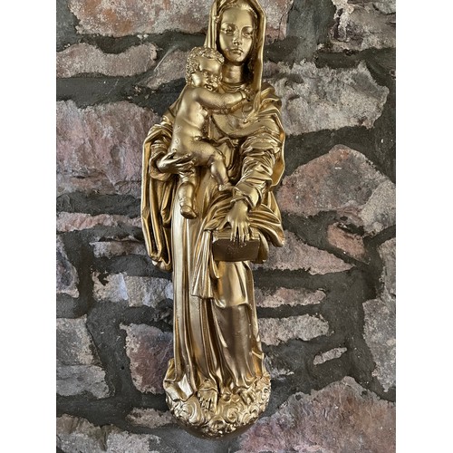 96 - Wall hanging Gilded Madonna and child plaster figurine 20