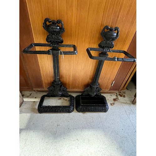 135 - Antique heavy cast iron stick stand and umbrella stand with tray.