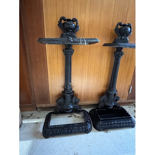 135 - Antique heavy cast iron stick stand and umbrella stand with tray.